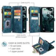 For iPhone 16 Pro Max CaseMe C30 Card Slots Zipper Wallet Leather Phone Case(Blue)