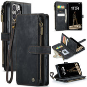For iPhone 16 Pro Max CaseMe C30 Card Slots Zipper Wallet Leather Phone Case(Black)