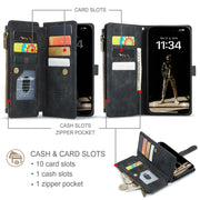 For iPhone 16 Pro Max CaseMe C30 Card Slots Zipper Wallet Leather Phone Case(Black)