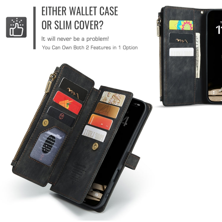 For iPhone 16 Pro Max CaseMe C30 Card Slots Zipper Wallet Leather Phone Case(Black)