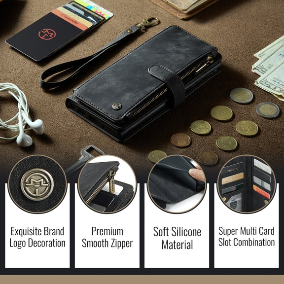 For iPhone 16 Pro Max CaseMe C30 Card Slots Zipper Wallet Leather Phone Case(Black)