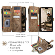 For iPhone 16 Plus CaseMe C30 Card Slots Zipper Wallet Leather Phone Case(Brown)