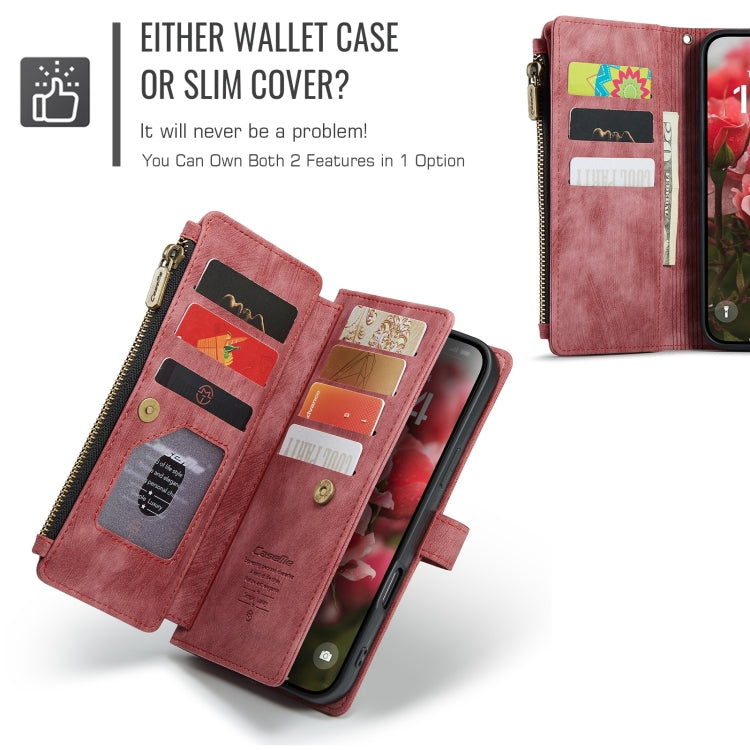 For iPhone 16 Plus CaseMe C30 Card Slots Zipper Wallet Leather Phone Case(Red)