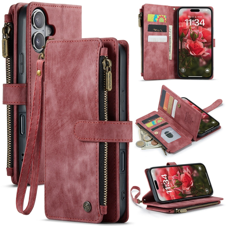 For iPhone 16 Plus CaseMe C30 Card Slots Zipper Wallet Leather Phone Case(Red)