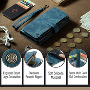 For iPhone 16 CaseMe C30 Card Slots Zipper Wallet Leather Phone Case(Blue)