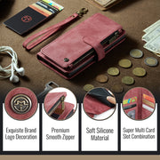 For iPhone 16 CaseMe C30 Card Slots Zipper Wallet Leather Phone Case(Red)