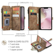 For iPhone 16e CaseMe C30 Card Slots Zipper Wallet Leather Phone Case(Brown)