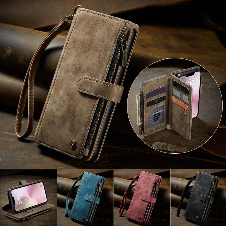 For iPhone 16e CaseMe C30 Card Slots Zipper Wallet Leather Phone Case(Brown)