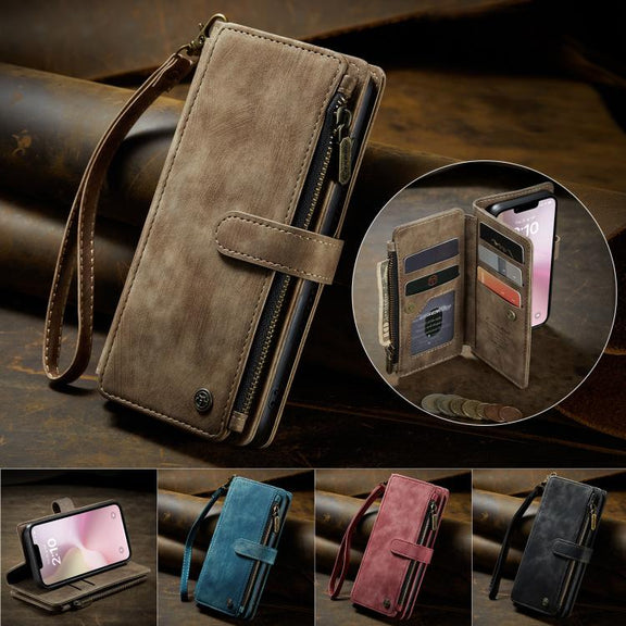 For iPhone 16e CaseMe C30 Card Slots Zipper Wallet Leather Phone Case(Brown)