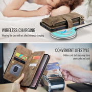 For iPhone 16e CaseMe C30 Card Slots Zipper Wallet Leather Phone Case(Brown)