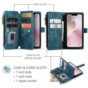 For iPhone 16e CaseMe C30 Card Slots Zipper Wallet Leather Phone Case(Blue)