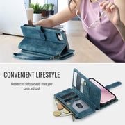 For iPhone 16e CaseMe C30 Card Slots Zipper Wallet Leather Phone Case(Blue)
