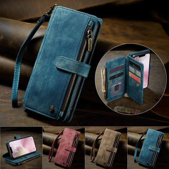 For iPhone 16e CaseMe C30 Card Slots Zipper Wallet Leather Phone Case(Blue)
