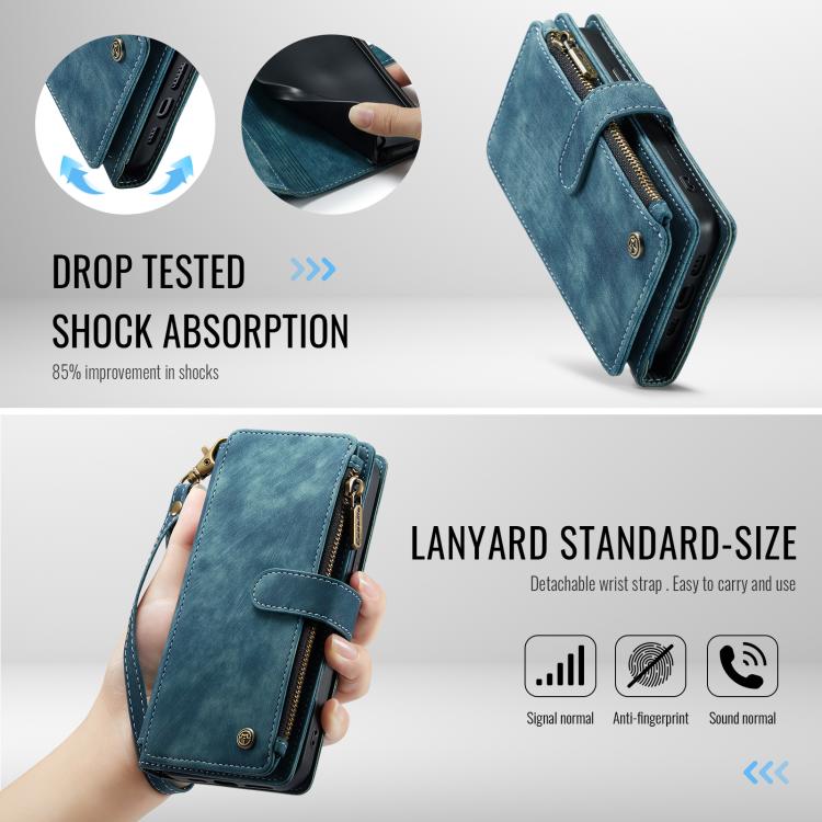 For iPhone 16e CaseMe C30 Card Slots Zipper Wallet Leather Phone Case(Blue)