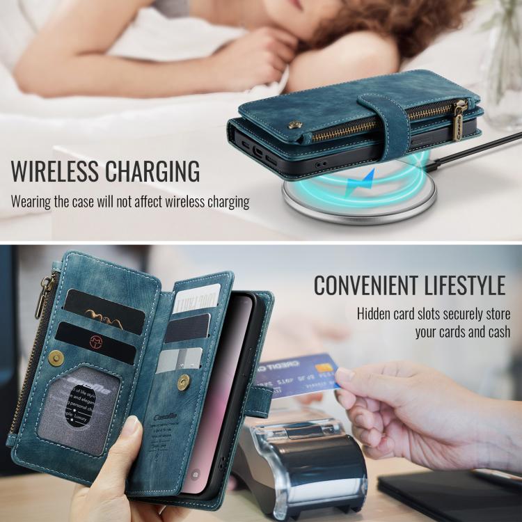 For iPhone 16e CaseMe C30 Card Slots Zipper Wallet Leather Phone Case(Blue)