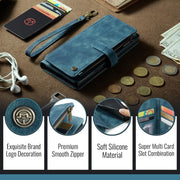 For iPhone 16e CaseMe C30 Card Slots Zipper Wallet Leather Phone Case(Blue)
