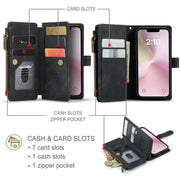 For iPhone 16e CaseMe C30 Card Slots Zipper Wallet Leather Phone Case(Black)