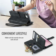 For iPhone 16e CaseMe C30 Card Slots Zipper Wallet Leather Phone Case(Black)