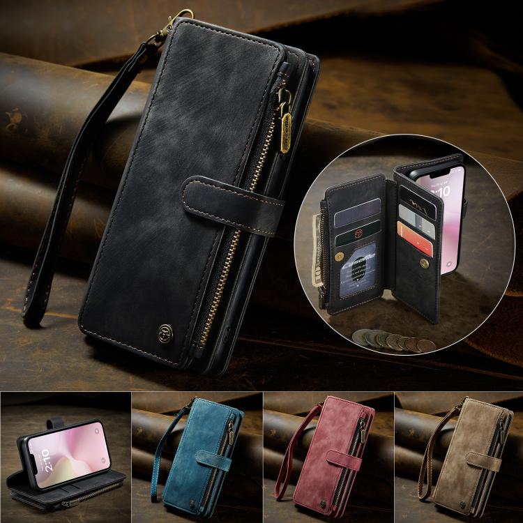 For iPhone 16e CaseMe C30 Card Slots Zipper Wallet Leather Phone Case(Black)