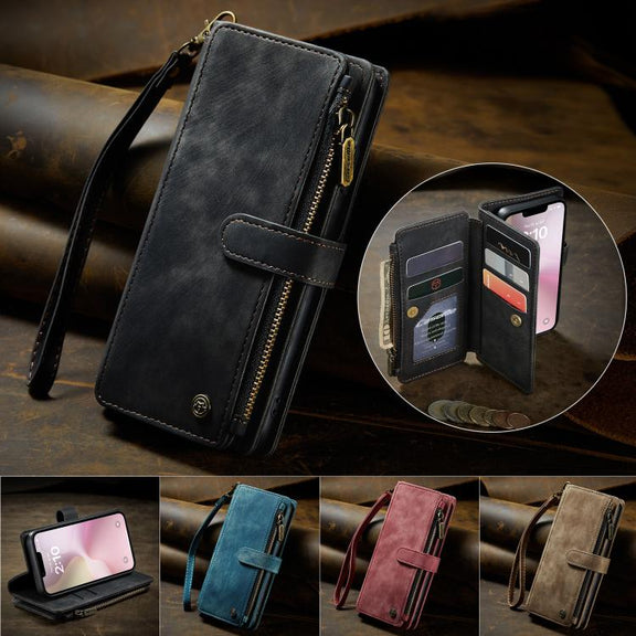 For iPhone 16e CaseMe C30 Card Slots Zipper Wallet Leather Phone Case(Black)