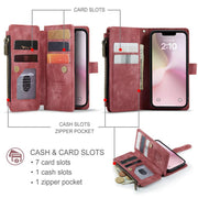 For iPhone 16e CaseMe C30 Card Slots Zipper Wallet Leather Phone Case(Red)