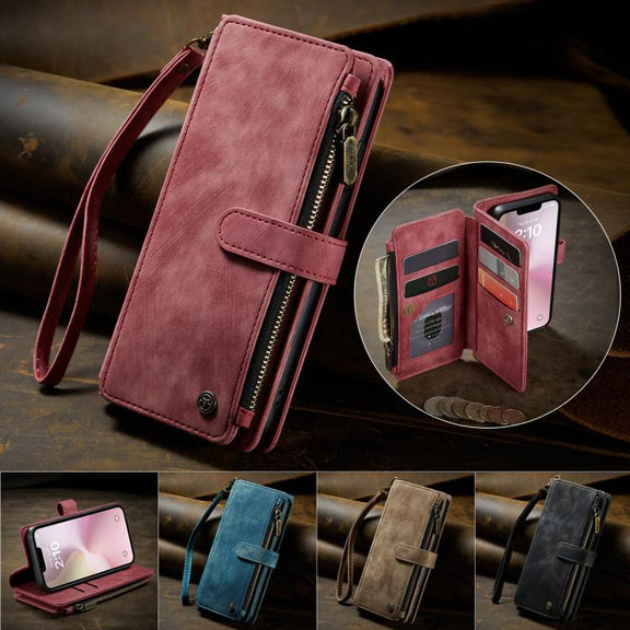 For iPhone 16e CaseMe C30 Card Slots Zipper Wallet Leather Phone Case(Red)