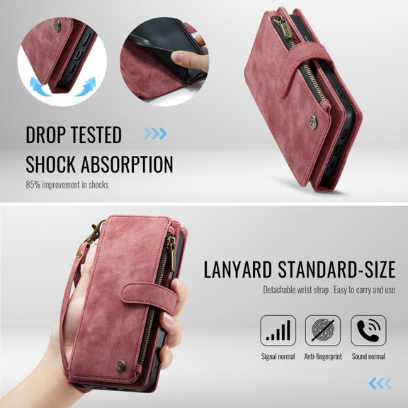For iPhone 16e CaseMe C30 Card Slots Zipper Wallet Leather Phone Case(Red)