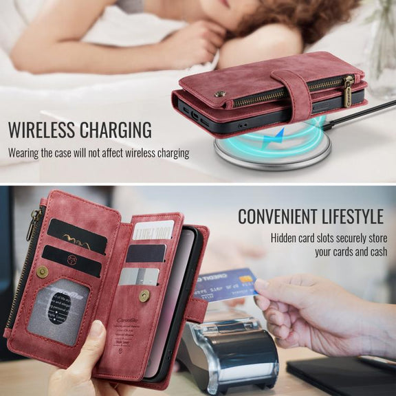 For iPhone 16e CaseMe C30 Card Slots Zipper Wallet Leather Phone Case(Red)