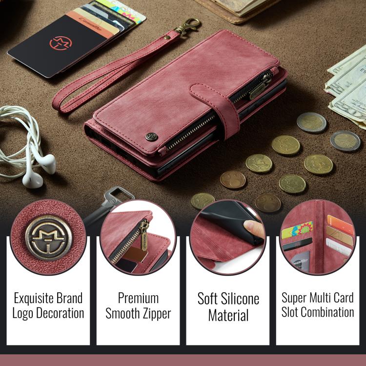 For iPhone 16e CaseMe C30 Card Slots Zipper Wallet Leather Phone Case(Red)