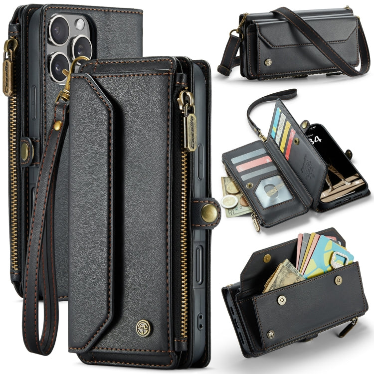 For iPhone 16 Pro Max CaseMe C36 Card Slots Zipper Wallet RFID Anti-theft Leather Phone Case(Black)