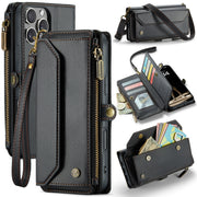 For iPhone 16 Pro Max CaseMe C36 Card Slots Zipper Wallet RFID Anti-theft Leather Phone Case(Black)