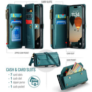 For iPhone 16 Pro CaseMe C36 Card Slots Zipper Wallet RFID Anti-theft Leather Phone Case(Blue)