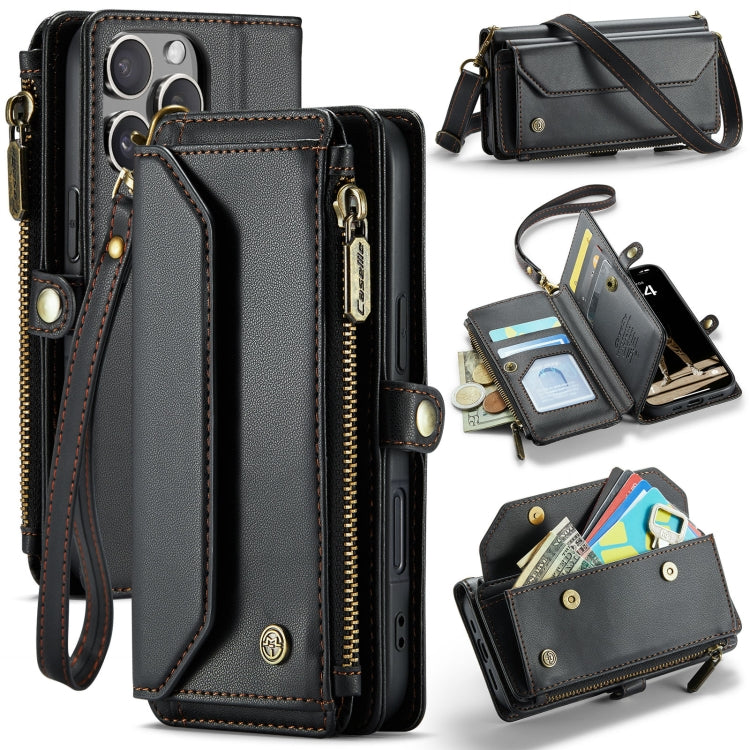 For iPhone 16 Pro CaseMe C36 Card Slots Zipper Wallet RFID Anti-theft Leather Phone Case(Black)