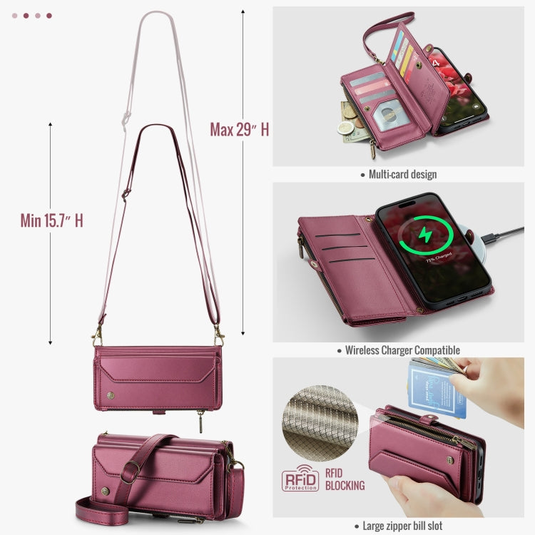 For iPhone 16 Plus CaseMe C36 Card Slots Zipper Wallet RFID Anti-theft Leather Phone Case(Red)