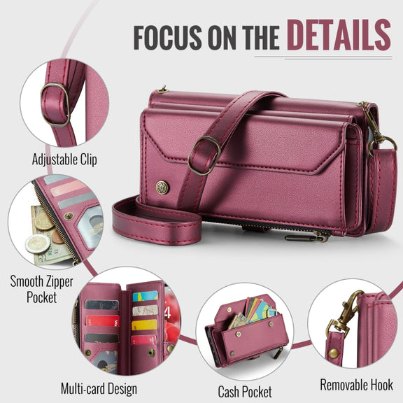 For iPhone 16 Plus CaseMe C36 Card Slots Zipper Wallet RFID Anti-theft Leather Phone Case(Red)