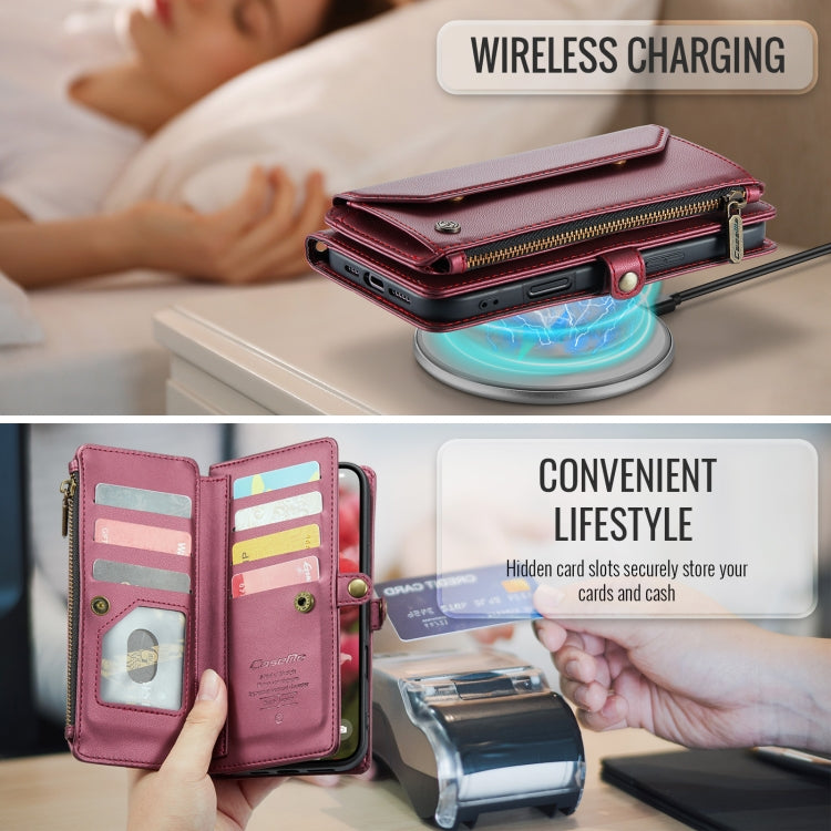 For iPhone 16 Plus CaseMe C36 Card Slots Zipper Wallet RFID Anti-theft Leather Phone Case(Red)