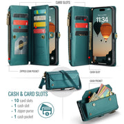 For iPhone 16 Plus CaseMe C36 Card Slots Zipper Wallet RFID Anti-theft Leather Phone Case(Blue)