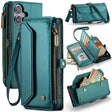 For iPhone 16 Plus CaseMe C36 Card Slots Zipper Wallet RFID Anti-theft Leather Phone Case(Blue) - free shipping - PMC TechLife - Order now!
