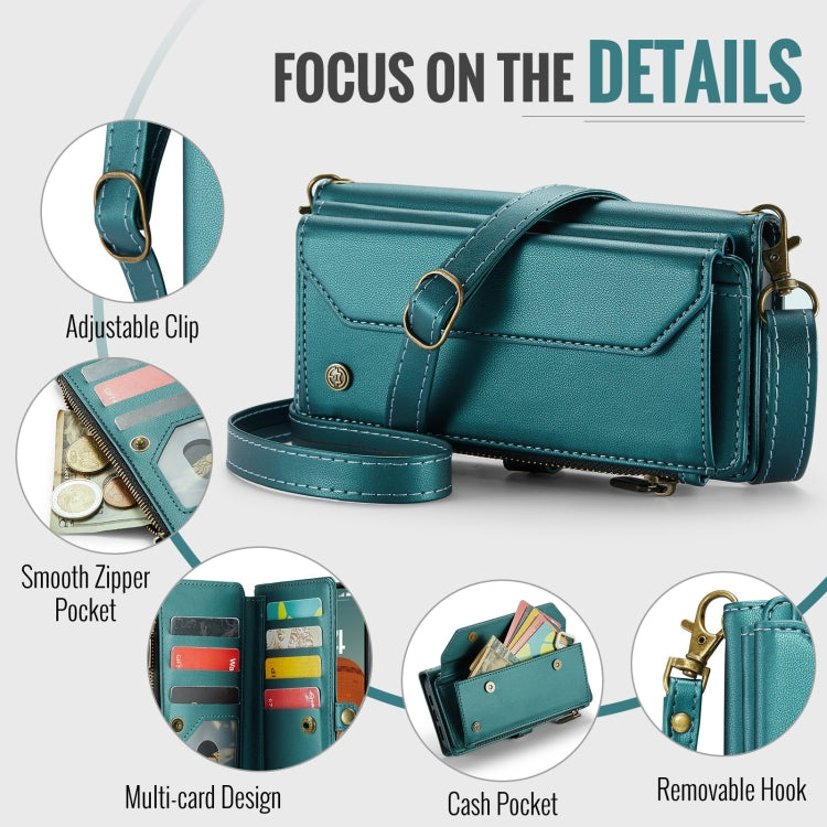 For iPhone 16 Plus CaseMe C36 Card Slots Zipper Wallet RFID Anti-theft Leather Phone Case(Blue)