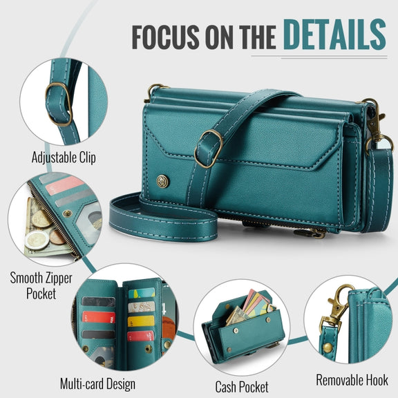 For iPhone 16 Plus CaseMe C36 Card Slots Zipper Wallet RFID Anti-theft Leather Phone Case(Blue)