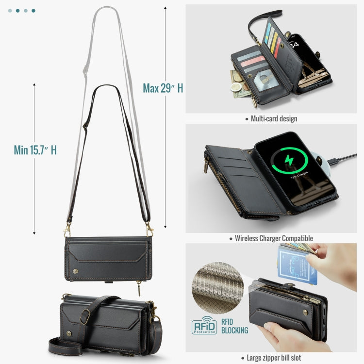 For iPhone 16 Plus CaseMe C36 Card Slots Zipper Wallet RFID Anti-theft Leather Phone Case(Black)