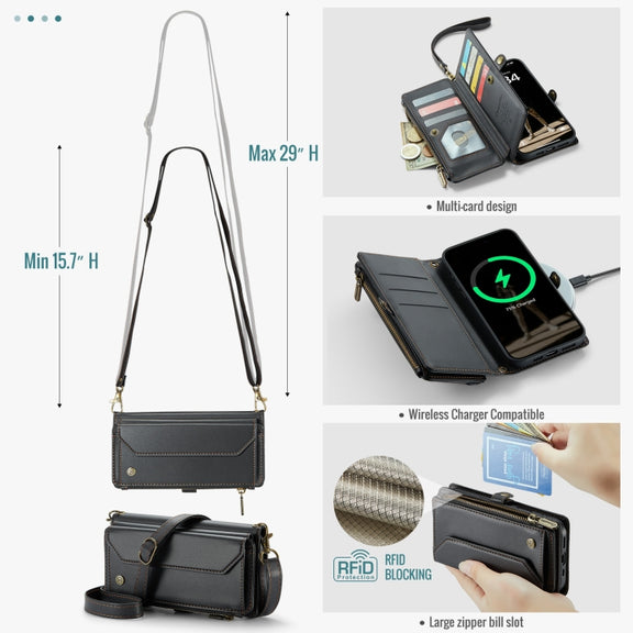 For iPhone 16 Plus CaseMe C36 Card Slots Zipper Wallet RFID Anti-theft Leather Phone Case(Black)