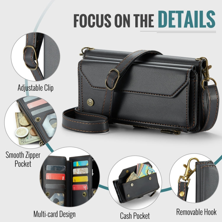 For iPhone 16 Plus CaseMe C36 Card Slots Zipper Wallet RFID Anti-theft Leather Phone Case(Black)
