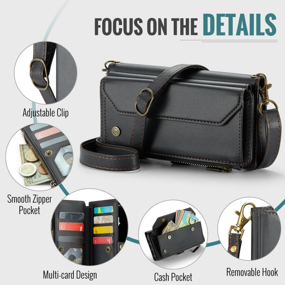 For iPhone 16 Plus CaseMe C36 Card Slots Zipper Wallet RFID Anti-theft Leather Phone Case(Black)