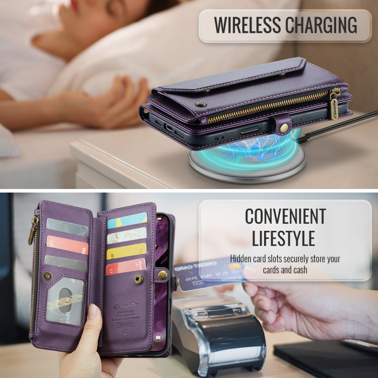For iPhone 16 Plus CaseMe C36 Card Slots Zipper Wallet RFID Anti-theft Leather Phone Case(Purple)