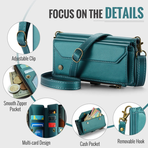 For iPhone 16 CaseMe C36 Card Slots Zipper Wallet RFID Anti-theft Leather Phone Case(Blue)