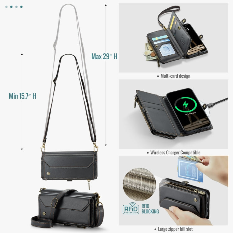 For iPhone 16 CaseMe C36 Card Slots Zipper Wallet RFID Anti-theft Leather Phone Case(Black)