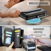 For iPhone 16 CaseMe C36 Card Slots Zipper Wallet RFID Anti-theft Leather Phone Case(Black)