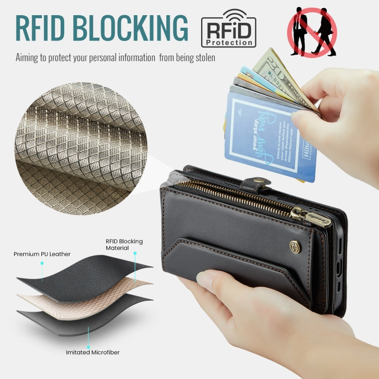 For iPhone 16 CaseMe C36 Card Slots Zipper Wallet RFID Anti-theft Leather Phone Case(Black)