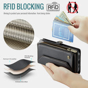 For iPhone 16 CaseMe C36 Card Slots Zipper Wallet RFID Anti-theft Leather Phone Case(Black)